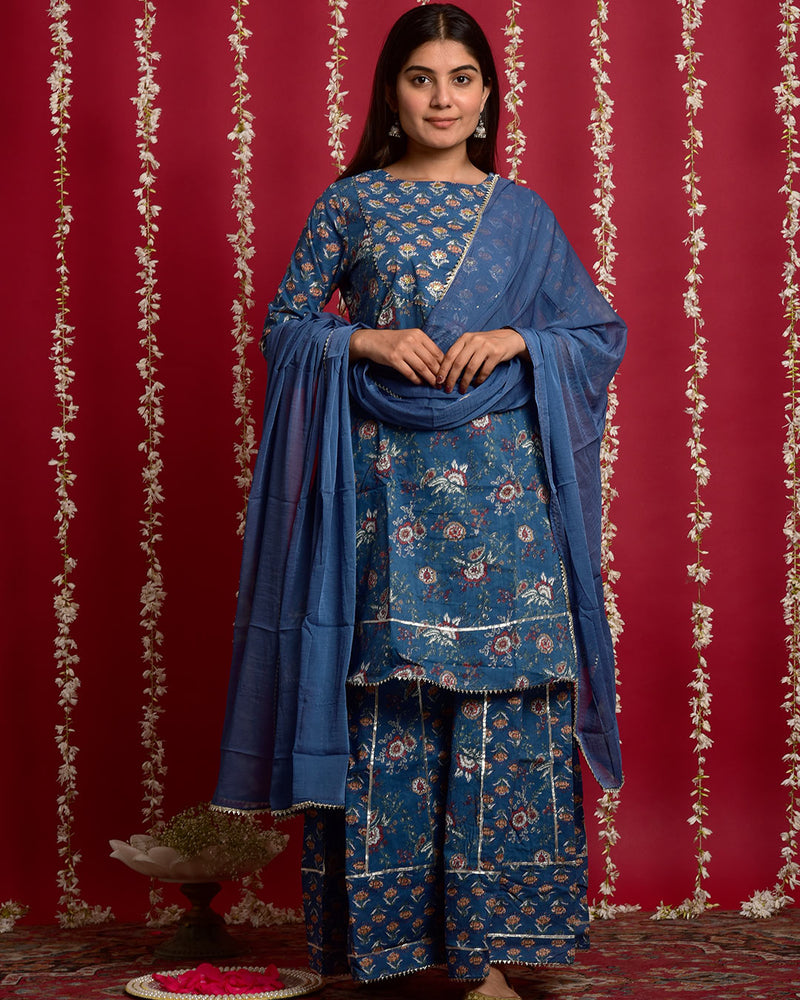 BLUE COTTON SHARARA SET