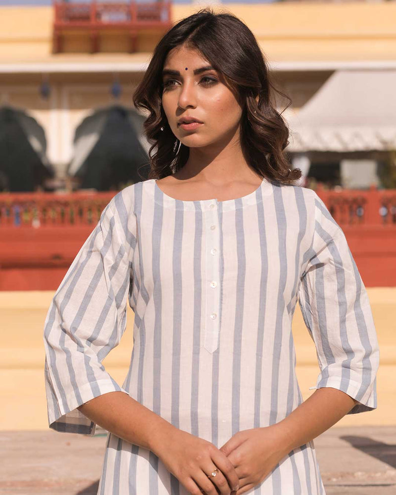 BLUE & WHITE STRIPED KURTA