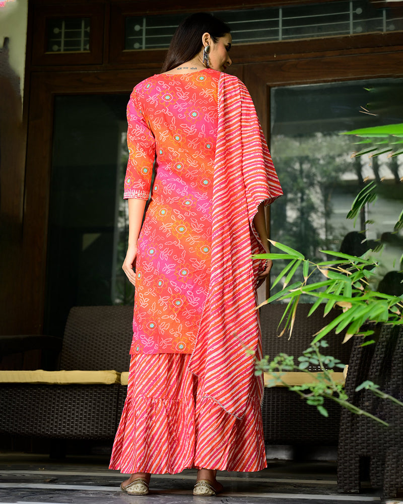 RED & ORANGE BANDHEJ SHARARA SET