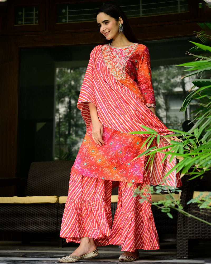 RED & ORANGE BANDHEJ SHARARA SET