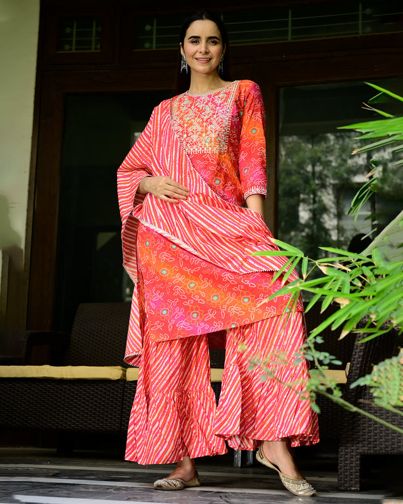 RED & ORANGE BANDHEJ SHARARA SET