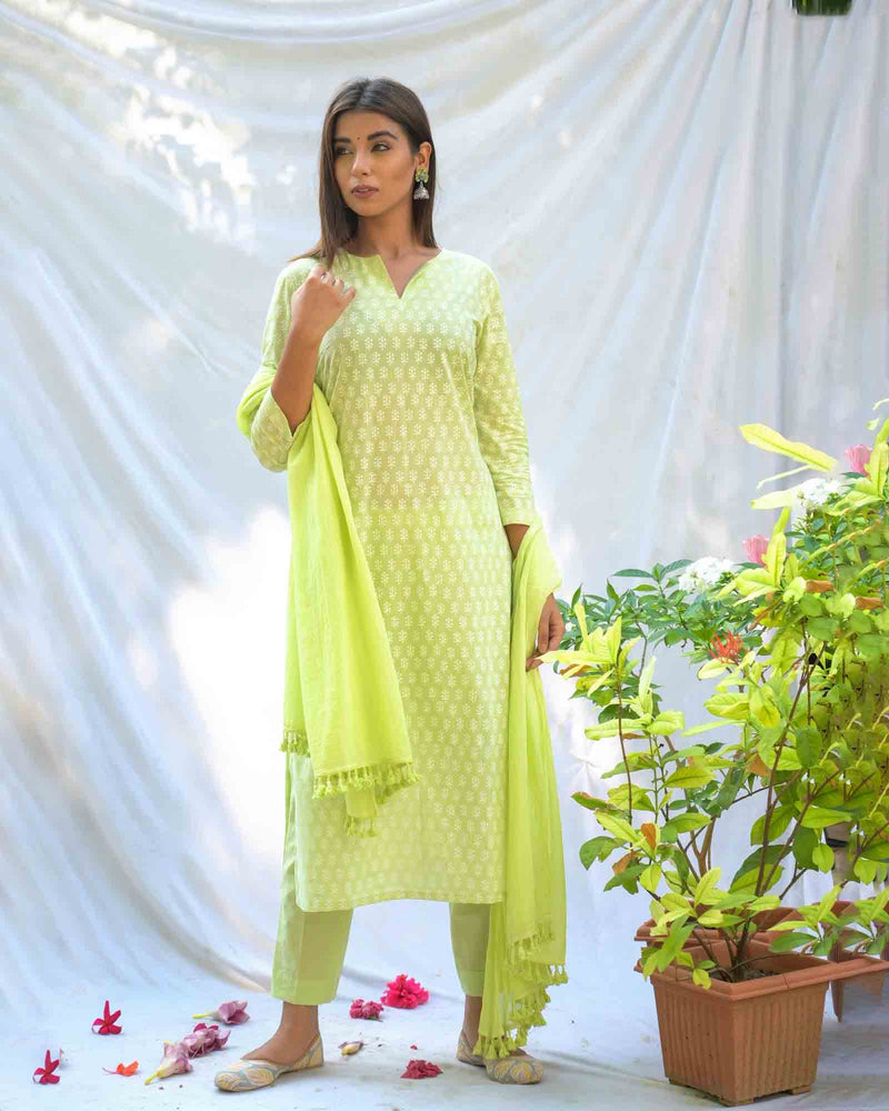 LIME HANDBLOCK SUIT SET
