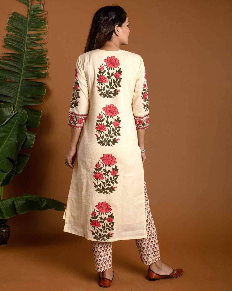 PINK & CREAM HANDBLOCK SUIT SET