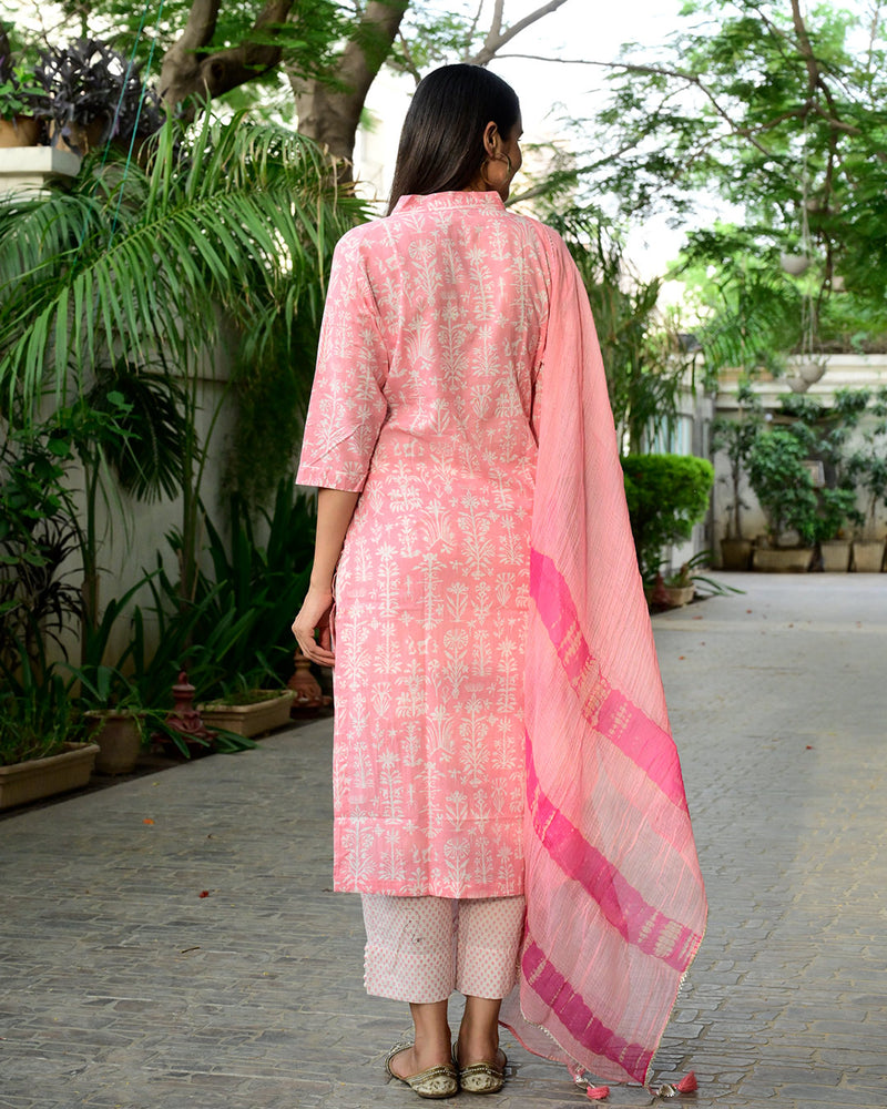 PINK & WHITE HANDBLOCK SUIT SET