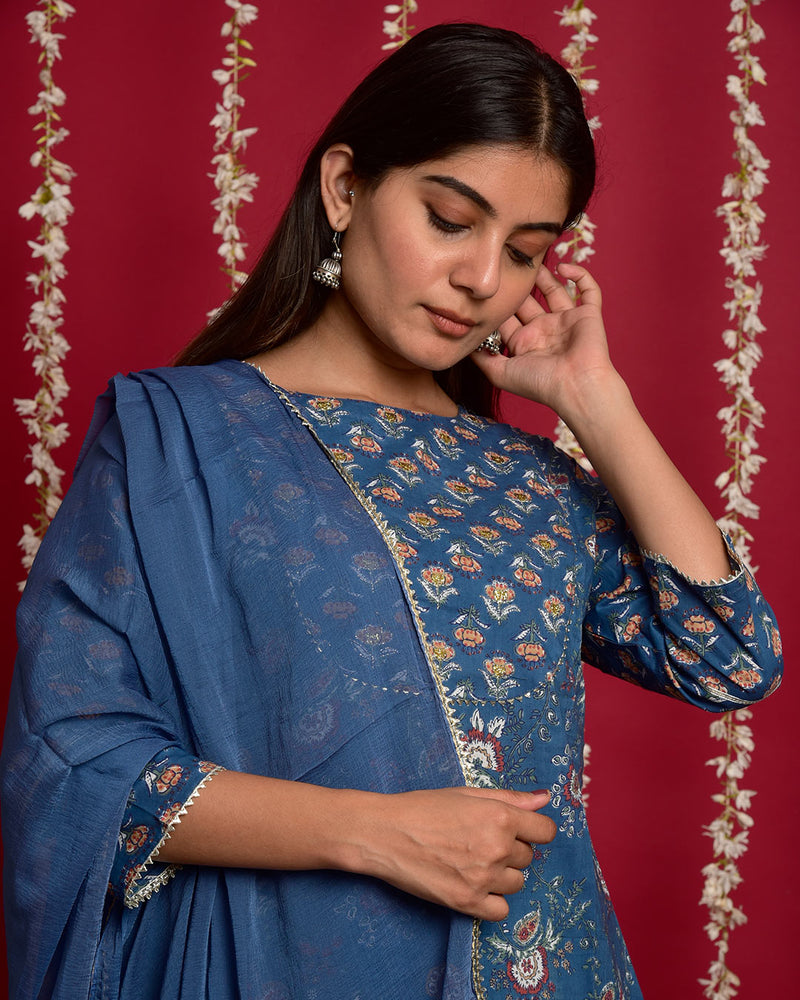 BLUE COTTON SHARARA SET