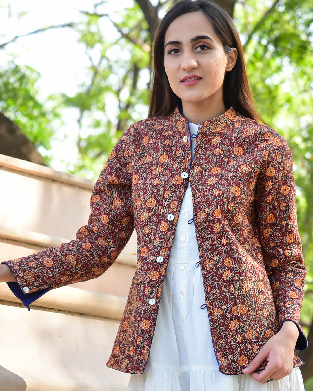 BLUE SILK COTTON QUILTED JACKET – Gulabi Dori - Main Image