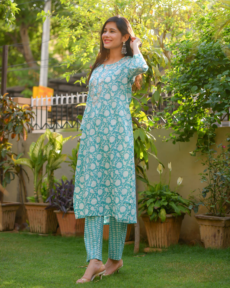 BLUE & WHITE COTTON KURTA SET