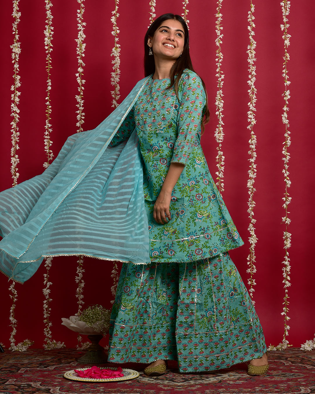MAYA BLUE COTTON SHARARA SET