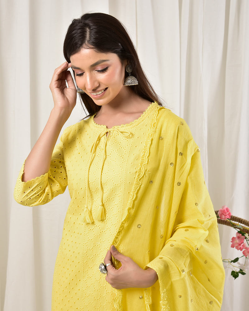 YELLOW SEQUIN WORK SUIT SET