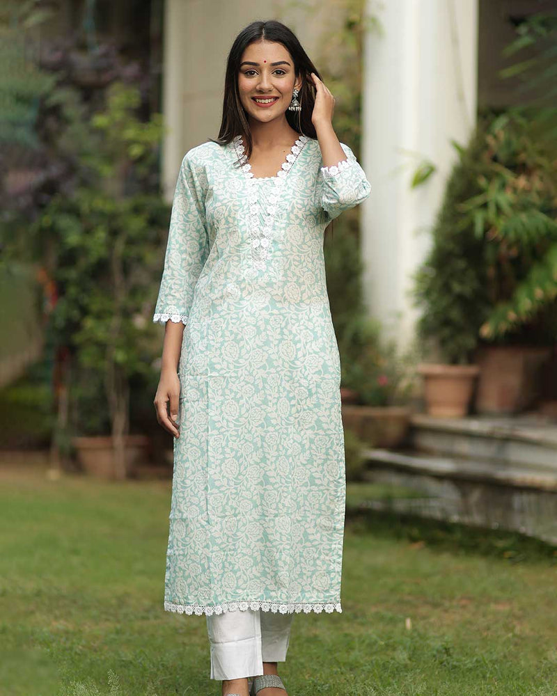 SKY BLUE KURTA WITH LACE