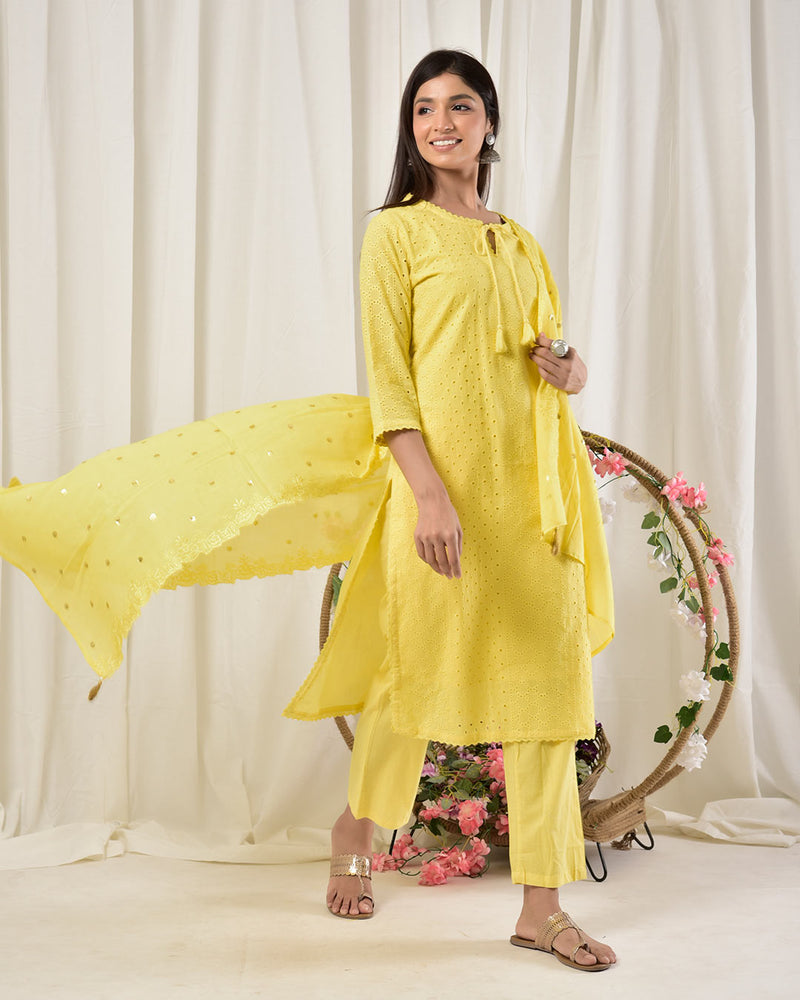 YELLOW SEQUIN WORK SUIT SET