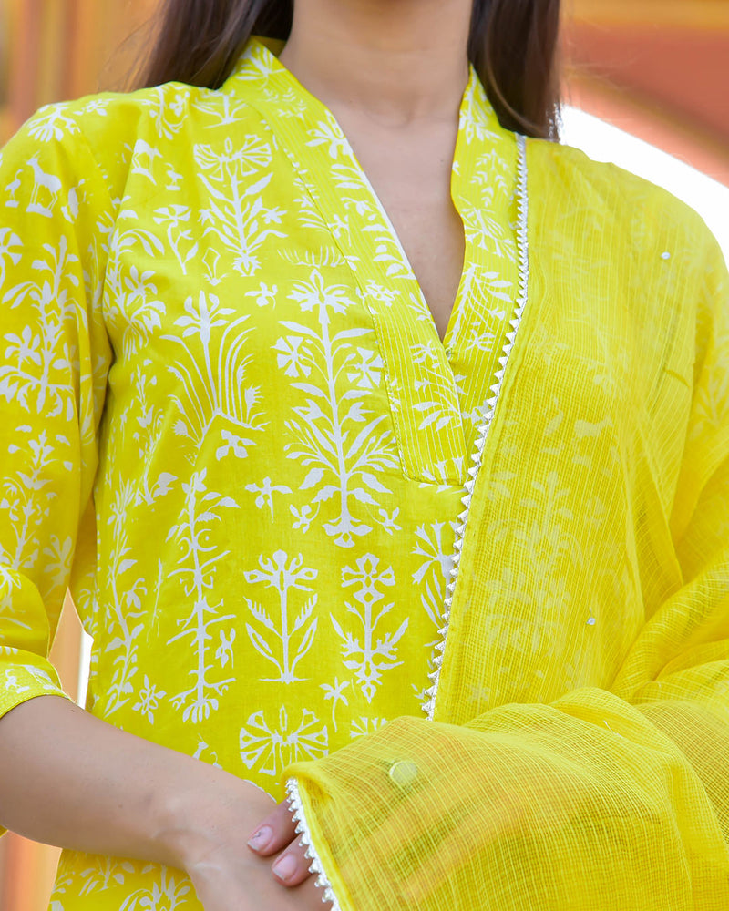 LIME GREEN & YELLOW HANDBLOCK SUIT SET