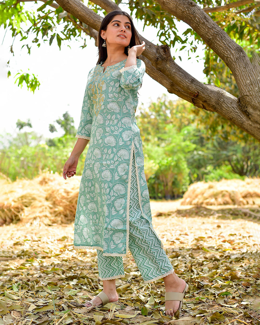 ICY GREEN COTTON KURTA SET
