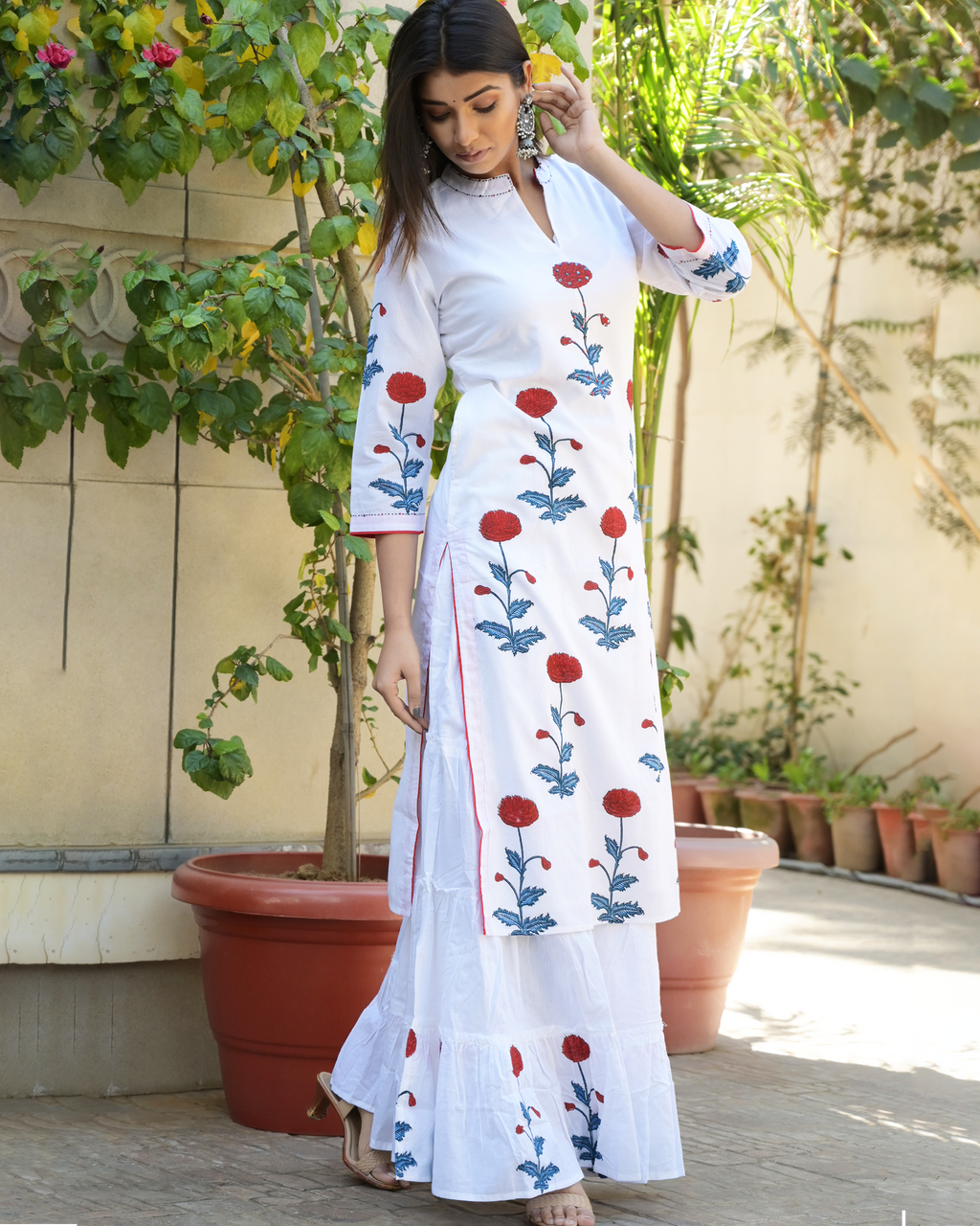 WHITE HANDBLOCK PALAZZO SET