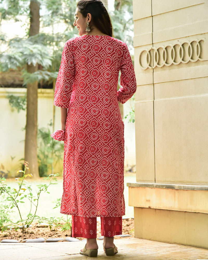 RED BANDHANI COTTON KURTA SET – Gulabi Dori