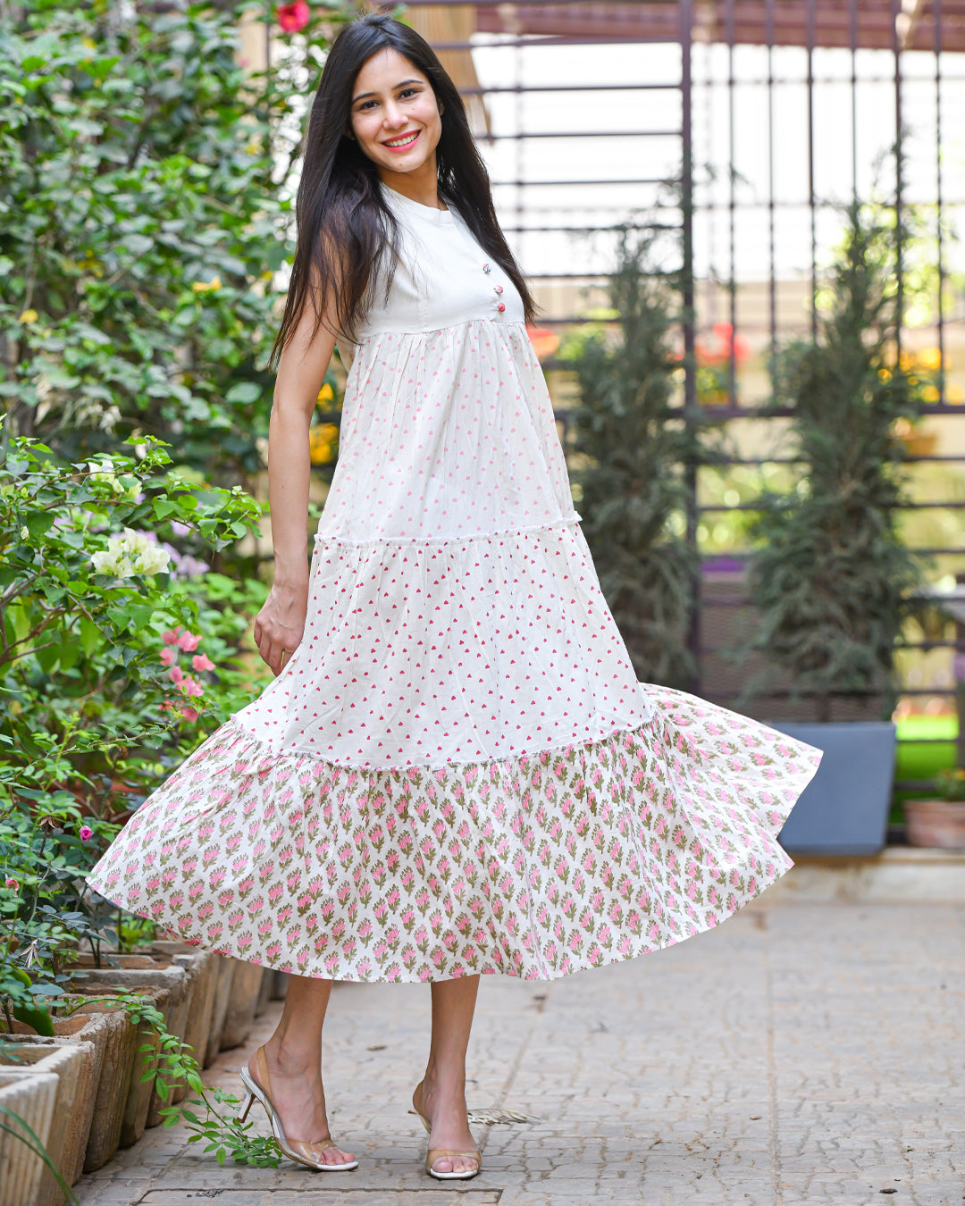 WHITE HANDBLOCK COTTON DRESS