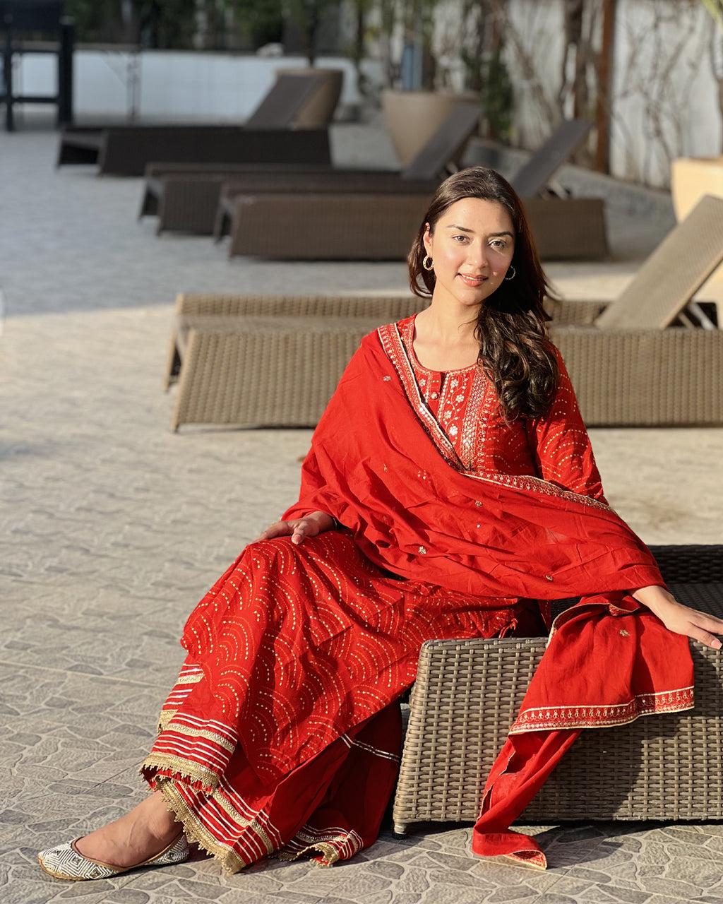 RED COTTON SHARARA SET WITH GOTTA WORK