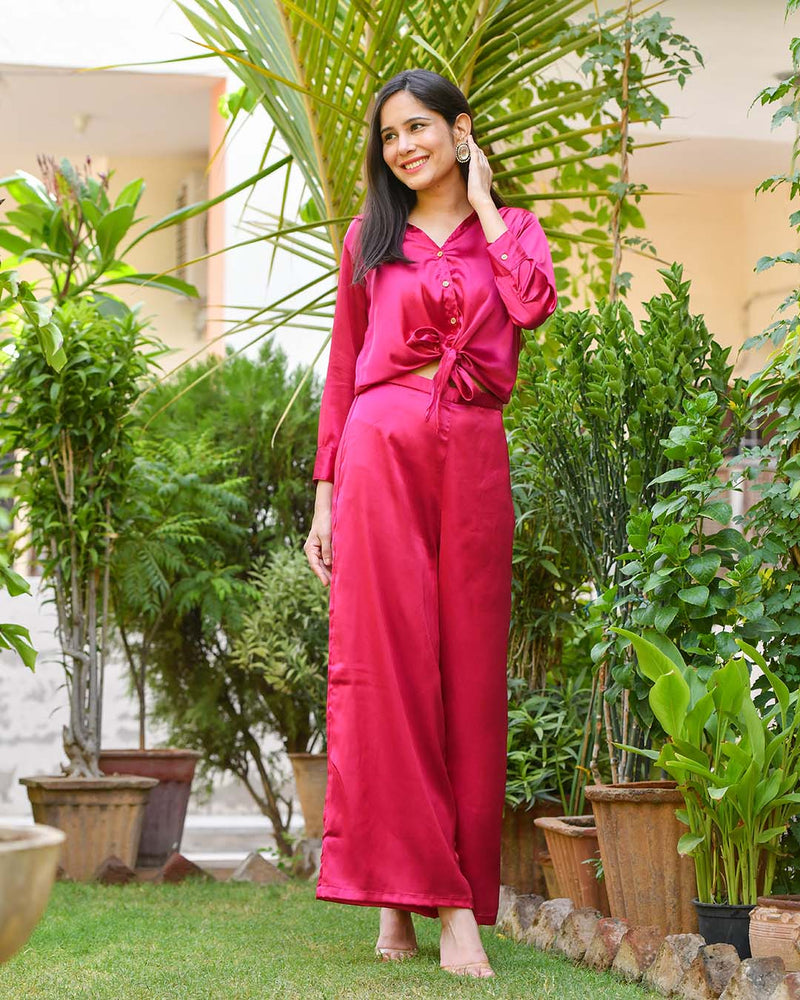 MAGENTA SATIN CO-ORD SET