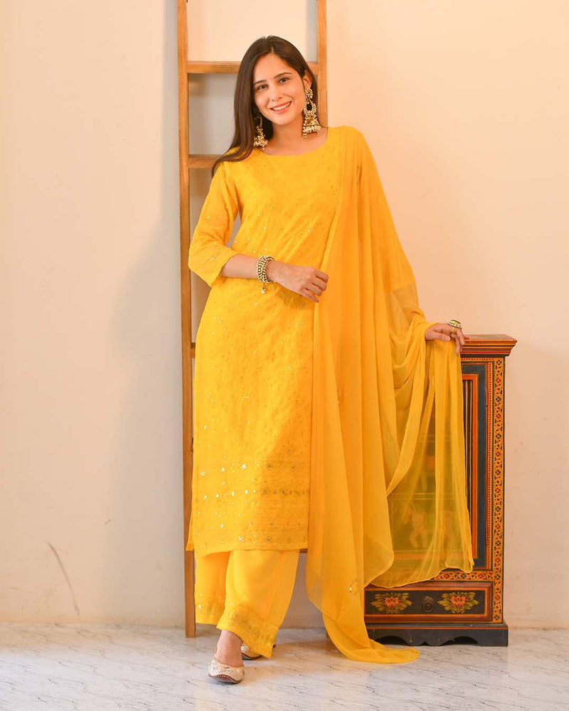 YELLOW GEORGETTE SUIT SET WITH EMBROIDERY
