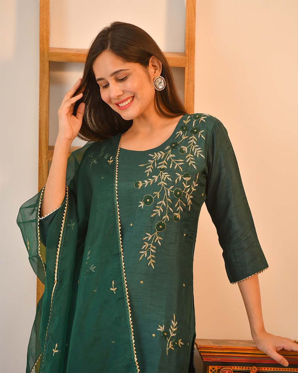 DARK GREEN MUSLIN SUIT SET