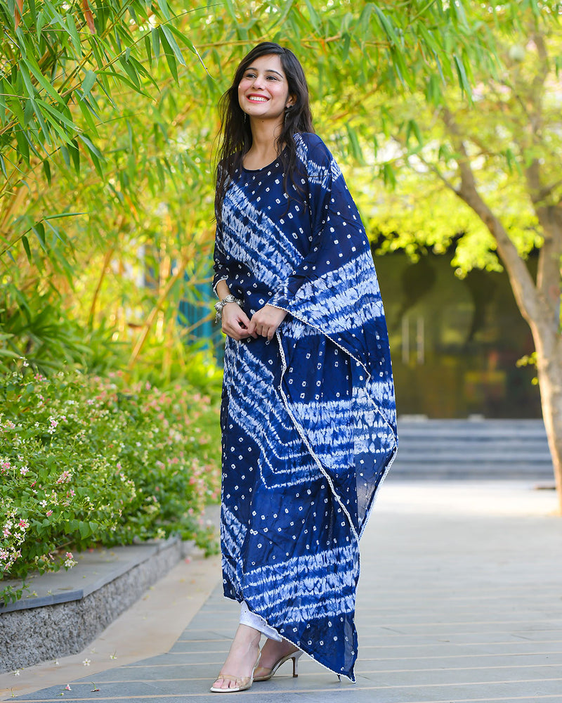 BLUE & WHITE SILK KAFTAN SET