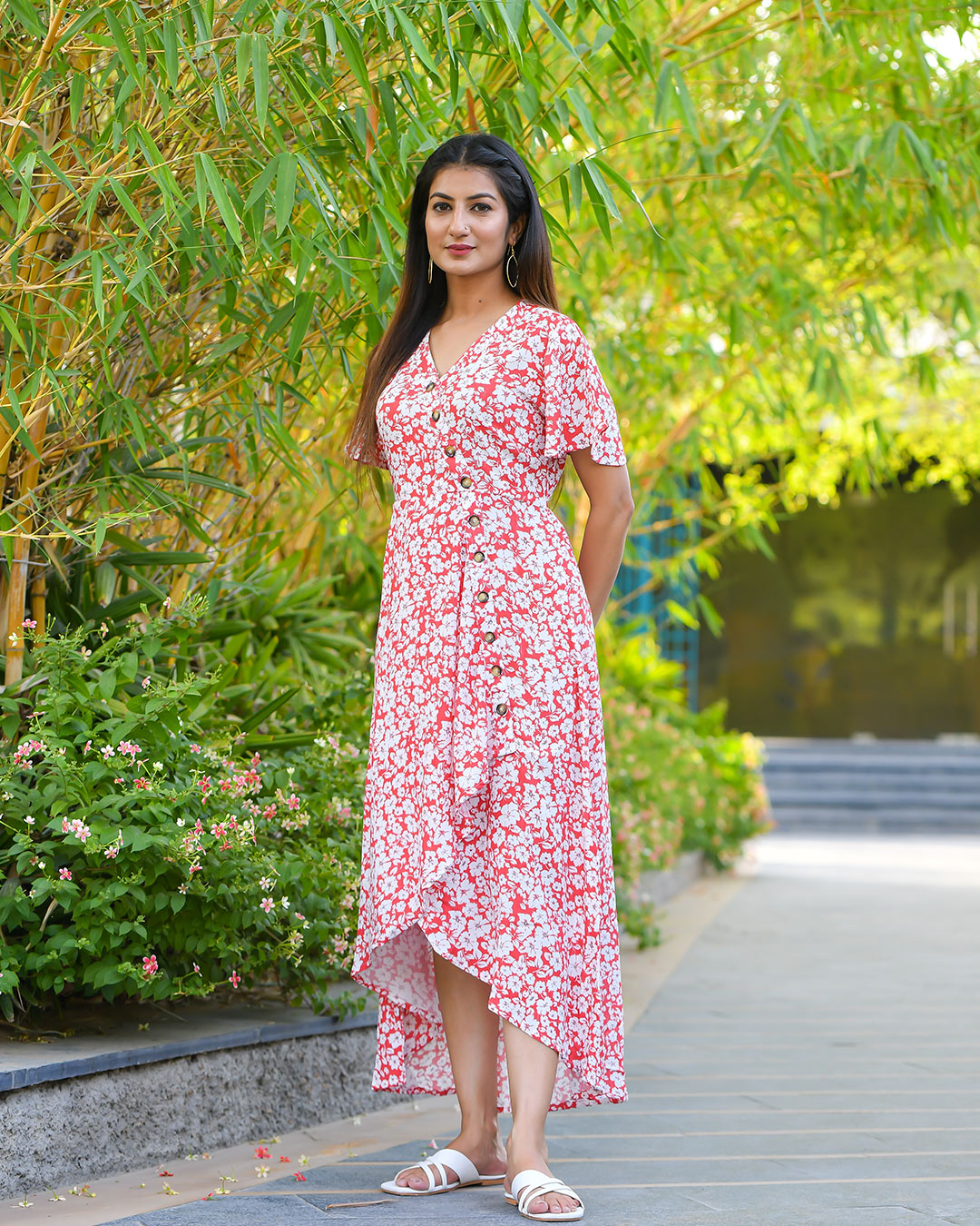 RED & WHITE RAYON DRESS