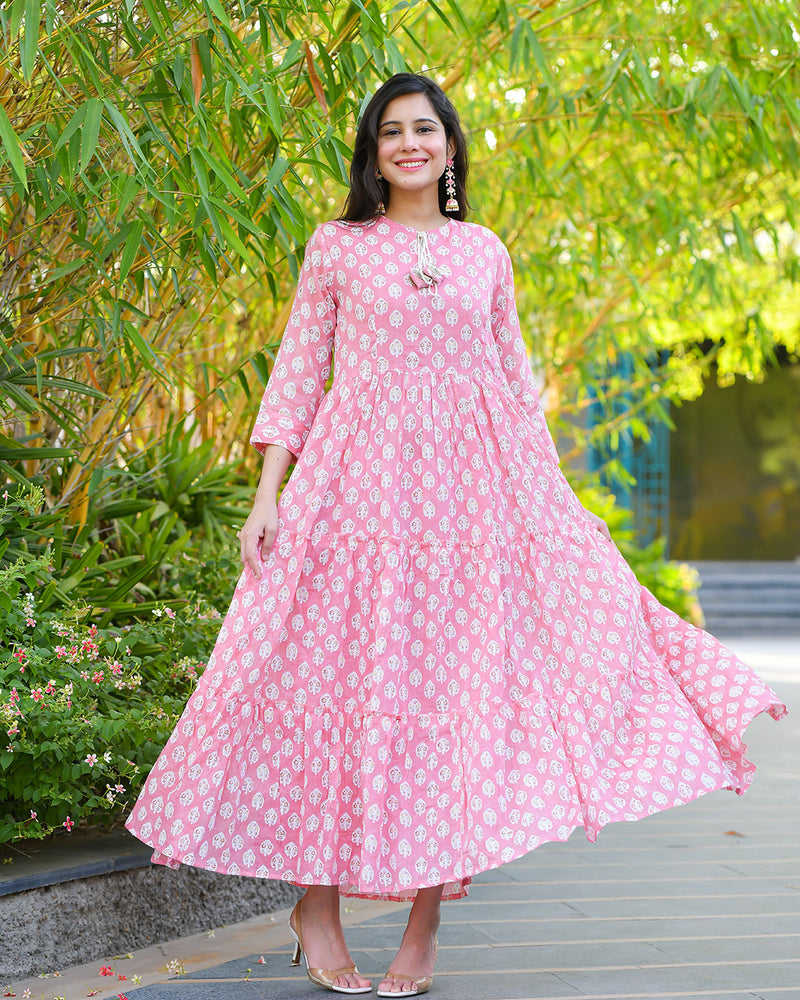 PINK COTTON GOWN WITH LINING