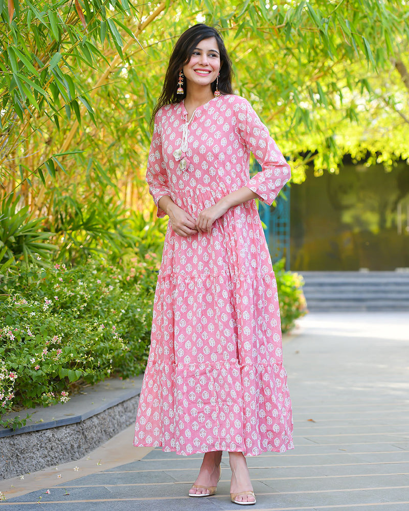 PINK COTTON GOWN WITH LINING