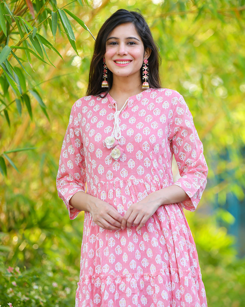 PINK COTTON GOWN WITH LINING