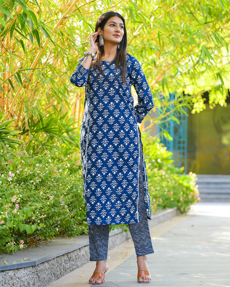 DARK BLUE COTTON KURTA SET