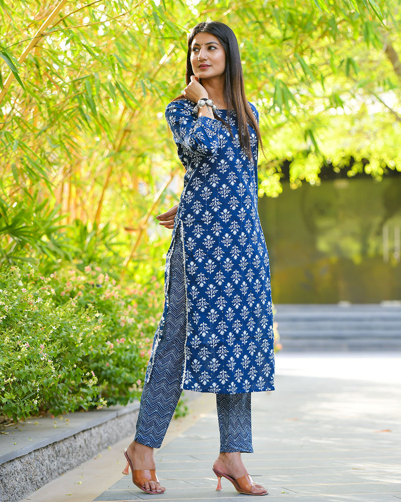 DARK BLUE COTTON KURTA SET