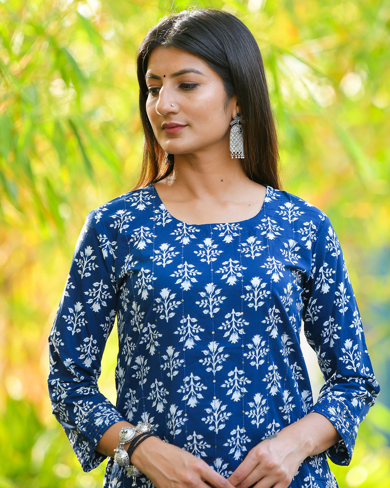 DARK BLUE COTTON KURTA SET
