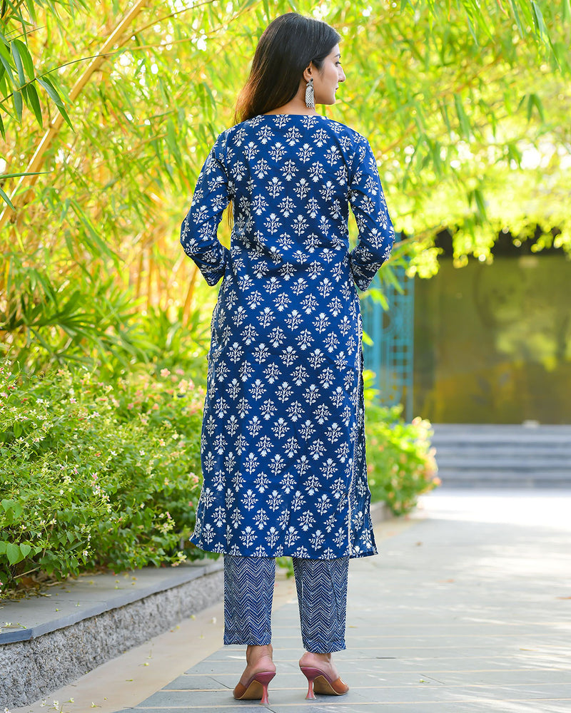 DARK BLUE COTTON KURTA SET