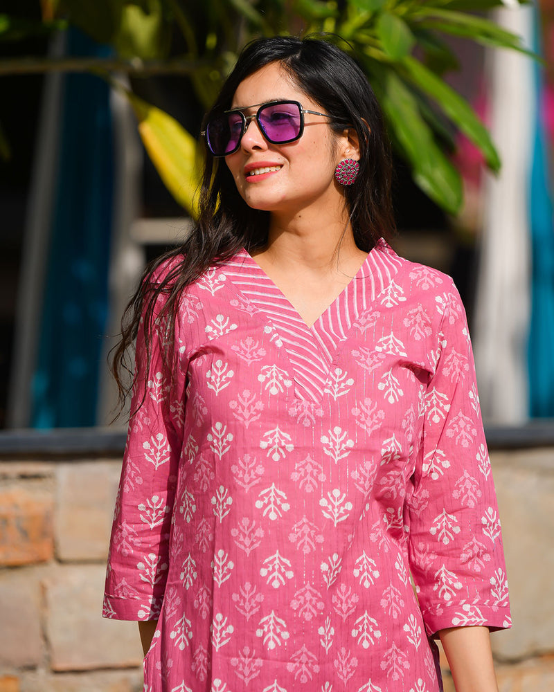 PINK COTTON KURTA SET