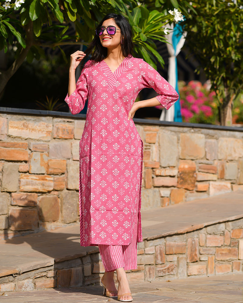 PINK COTTON KURTA SET