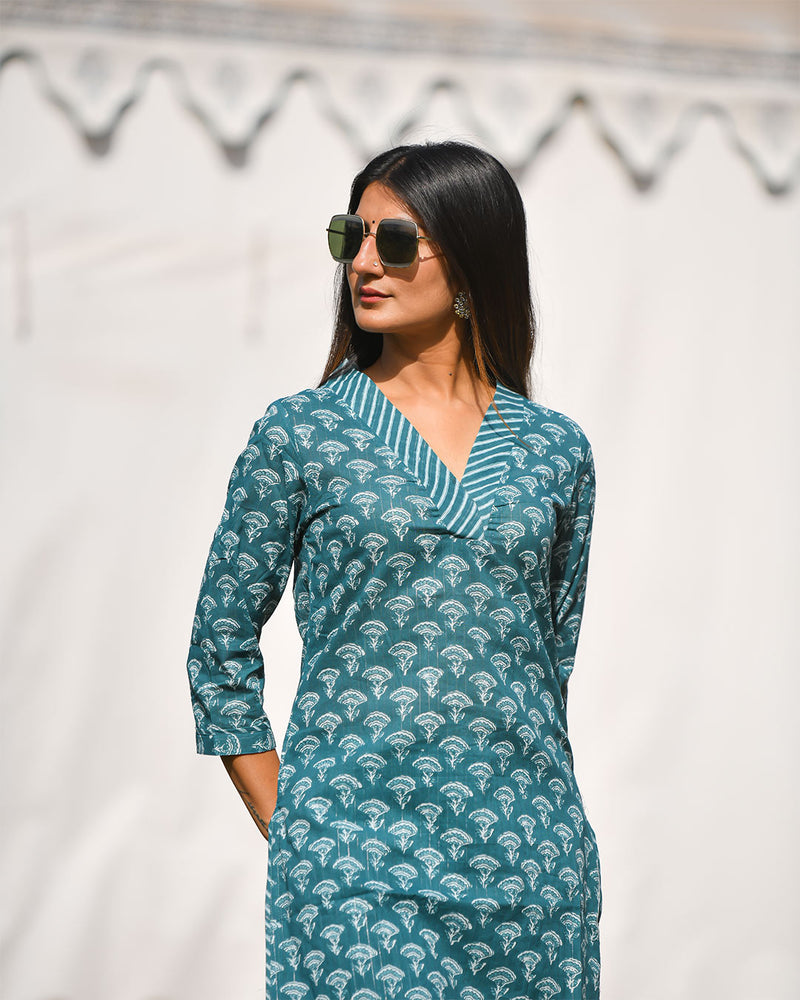 TEAL BLUE COTTON KURTA SET