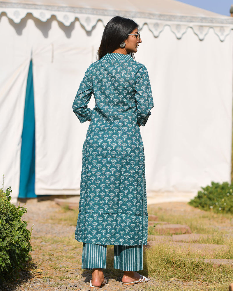 TEAL BLUE COTTON KURTA SET