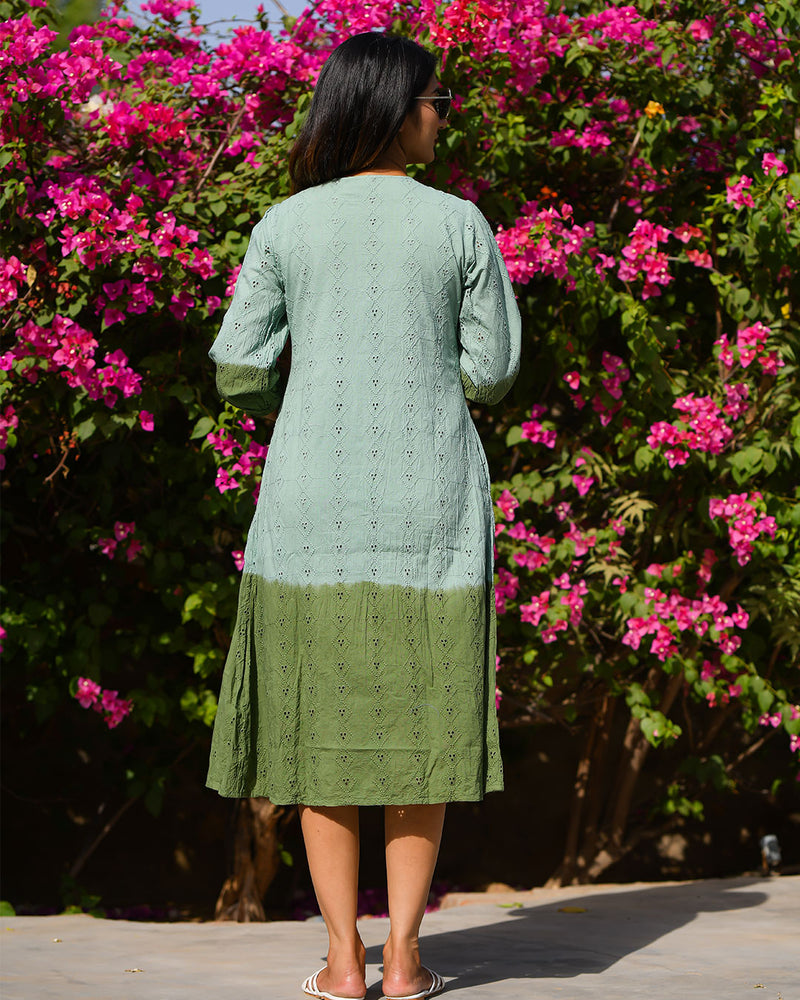 GREEN SCHIFFLI COTTON DRESS