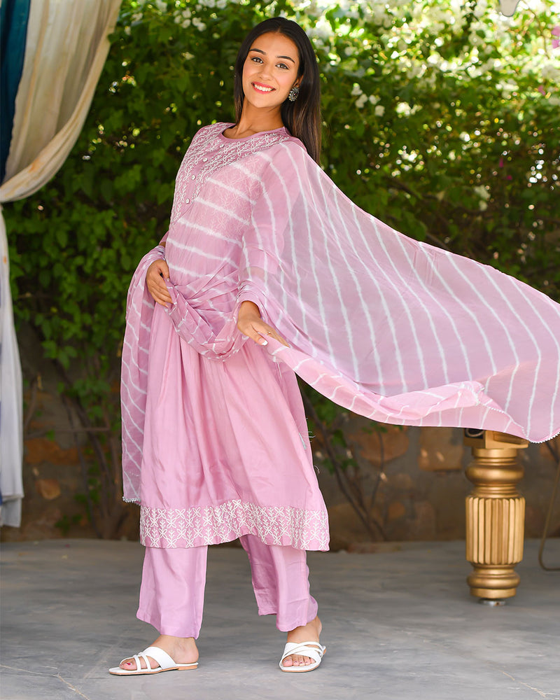 PINK MUSLIN SUIT SET WITH EMBROIDERY