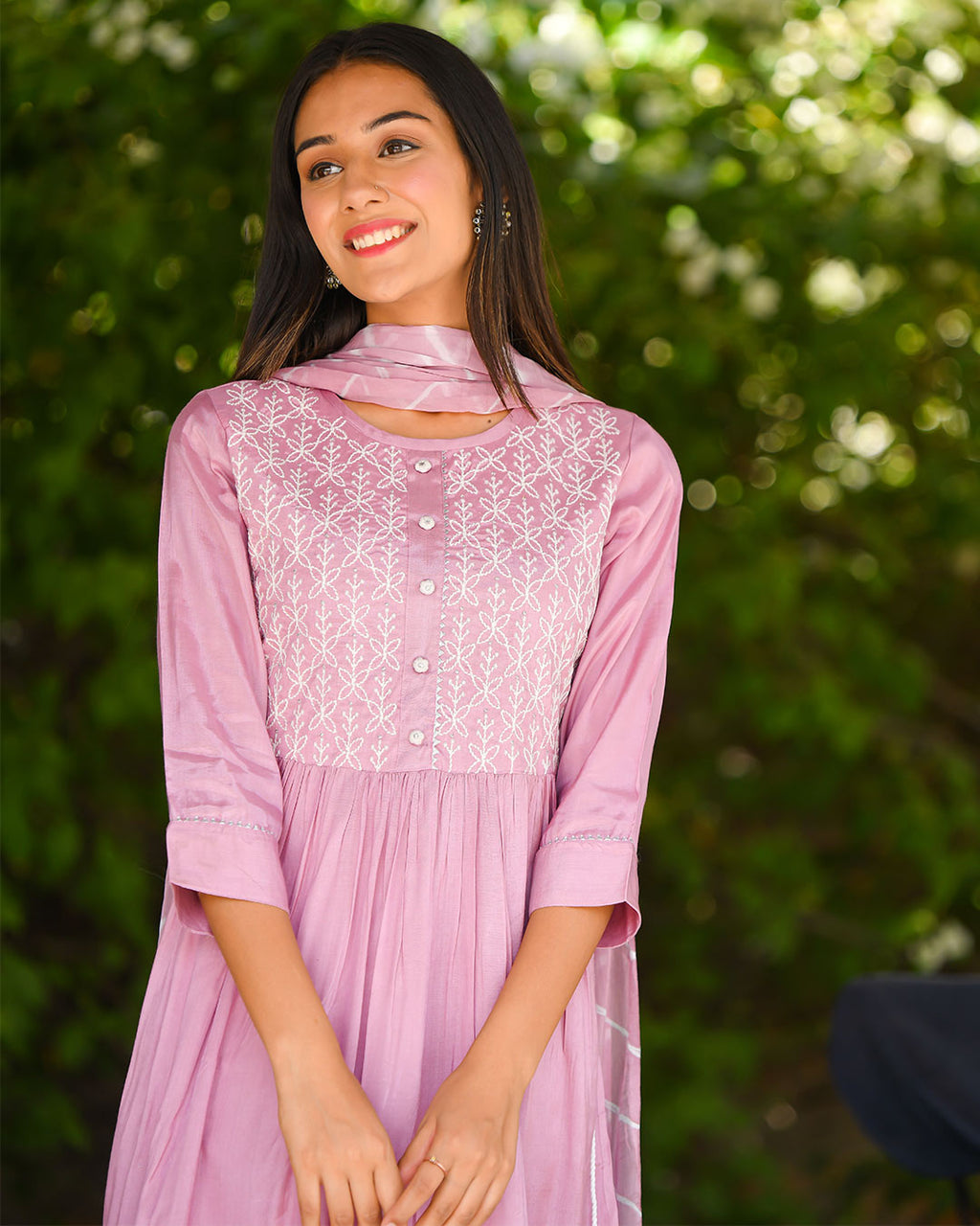 PINK MUSLIN SUIT SET WITH EMBROIDERY