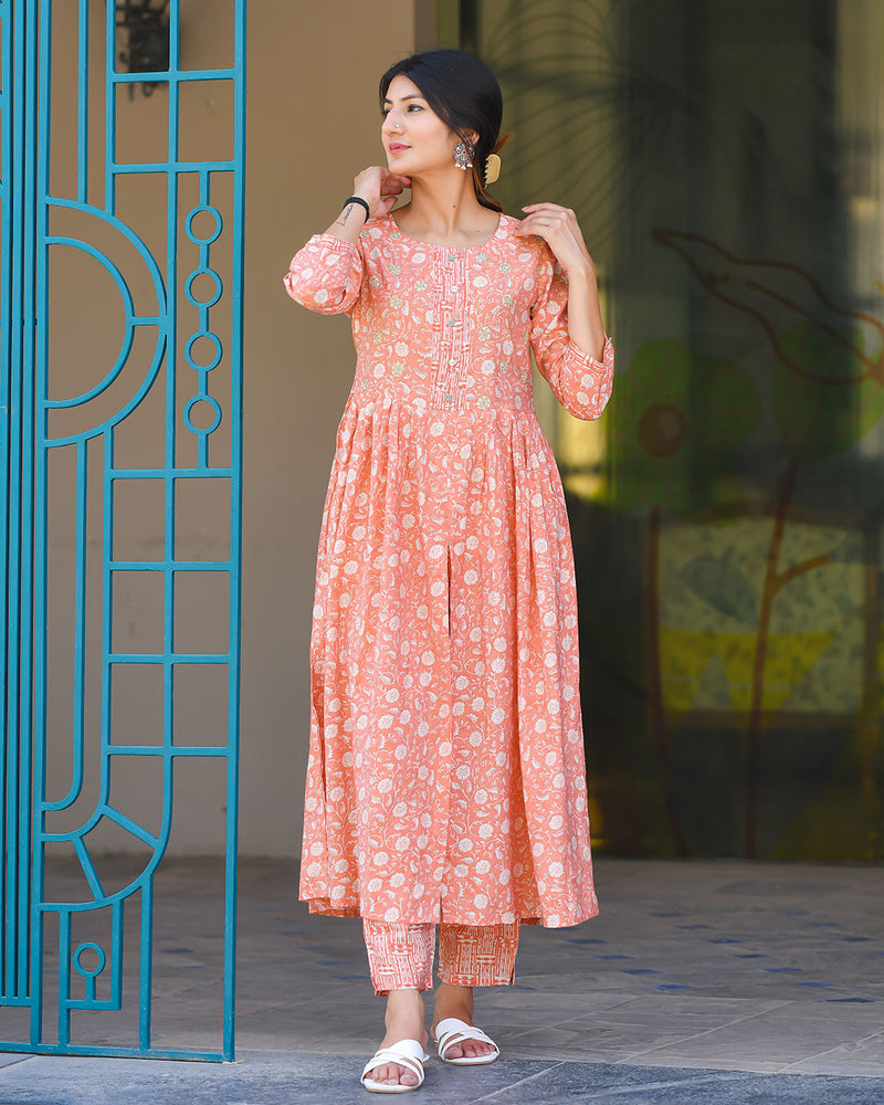 PEACH ORANGE MUSLIN PANT SET