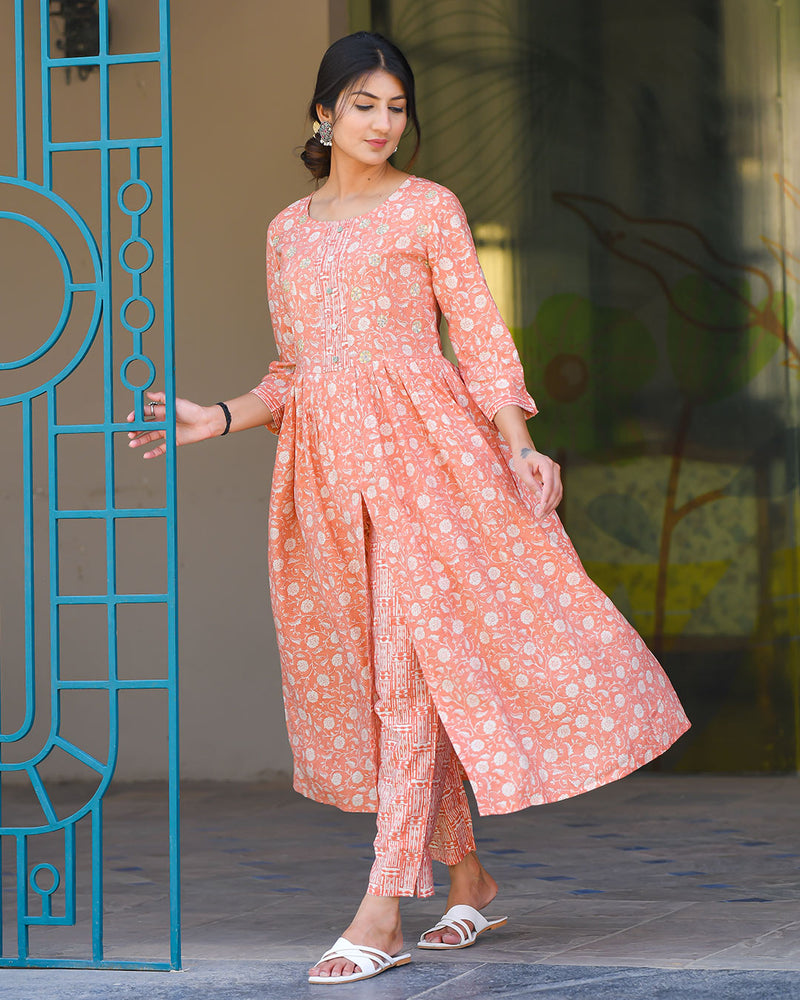PEACH ORANGE MUSLIN PANT SET