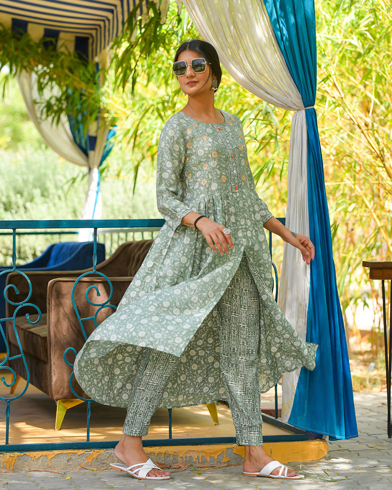 FERN GREEN MUSLIN PANT SET