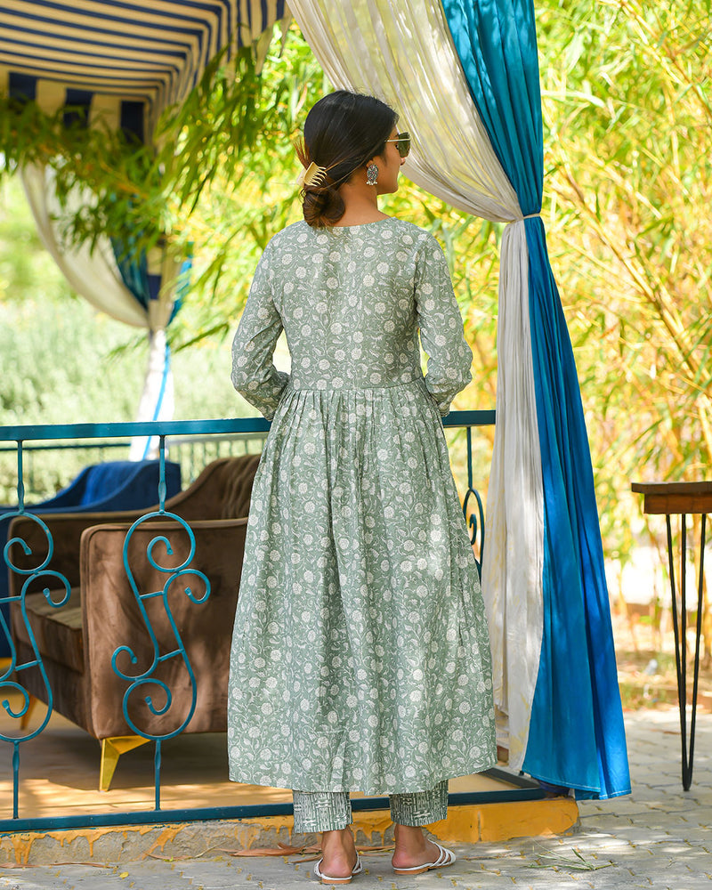 FERN GREEN MUSLIN PANT SET