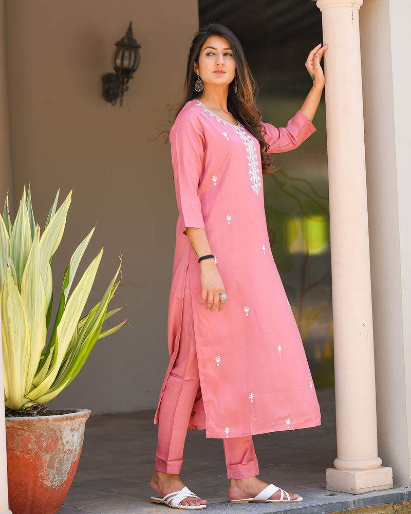 PINK MUSLIN KURTA SET