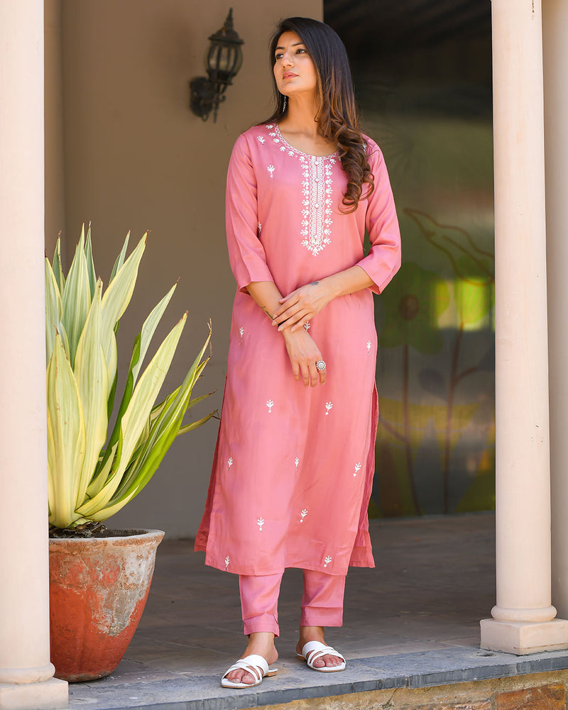 PINK MUSLIN KURTA SET