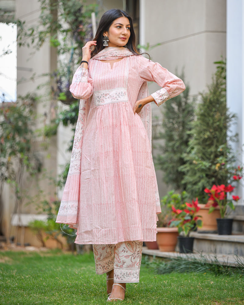 PINK COTTON HANDBLOCK SUIT SET