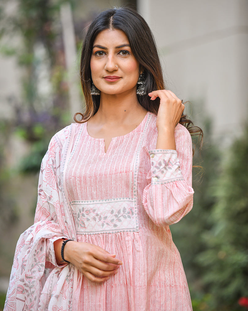 PINK COTTON HANDBLOCK SUIT SET