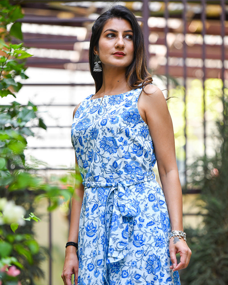 BLUE & WHITE COTTON HANDBLOCK DRESS