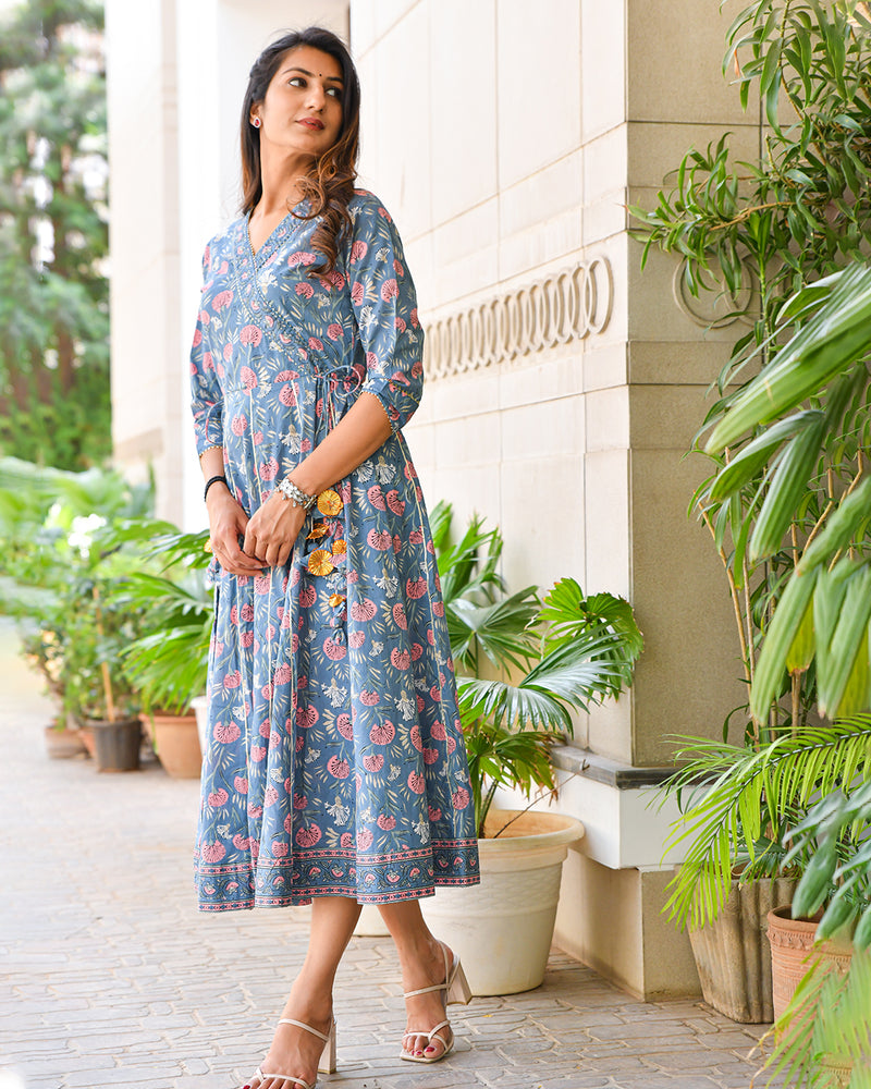 AZURE BLUE COTTON DRESS WITH TASSELS